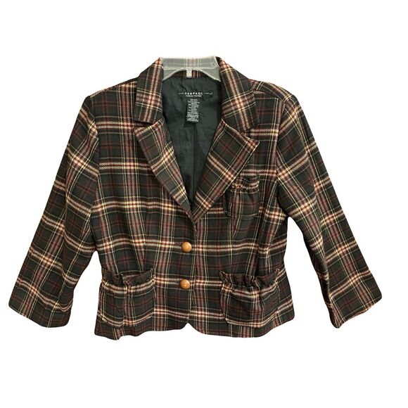 Vintage Y2K Rampage Plaid Blazer Jacket Bolero Crop Dark Academia Preppy L 90s - Picture 3 of 12